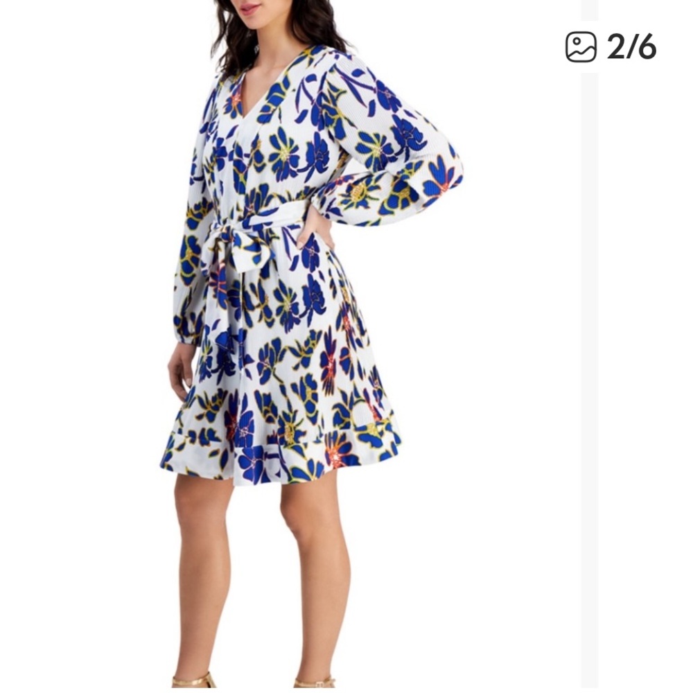 Taylor Stitch Blue and Yellow Floral Long Sleeve Dress